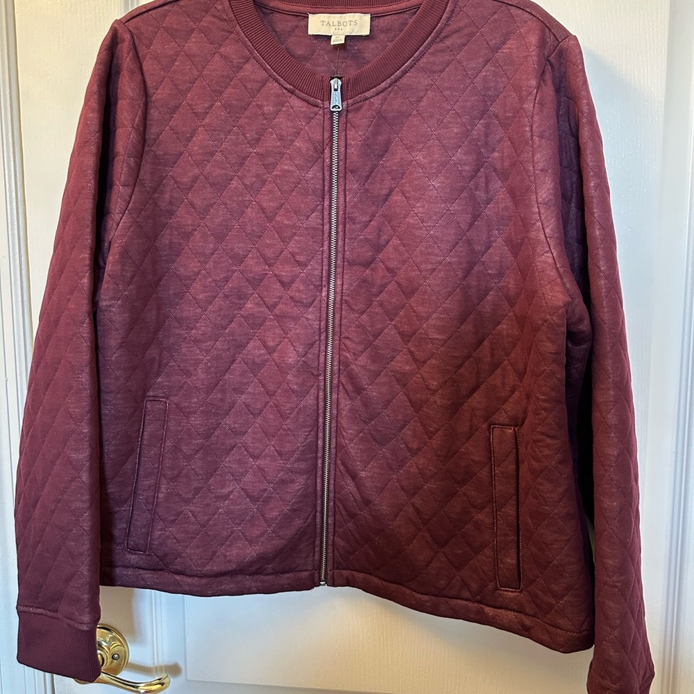 Talbots Women's Lightweight Quilted Bomber Jacket - Maroon with pockets